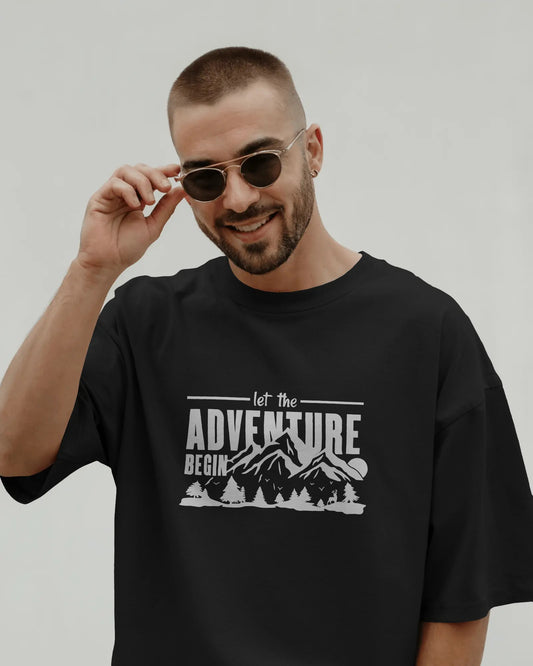 Let the Adventure Begin Oversized T-Shirt – Mountain Graphic Tee for Men | Outdoor Streetwear
