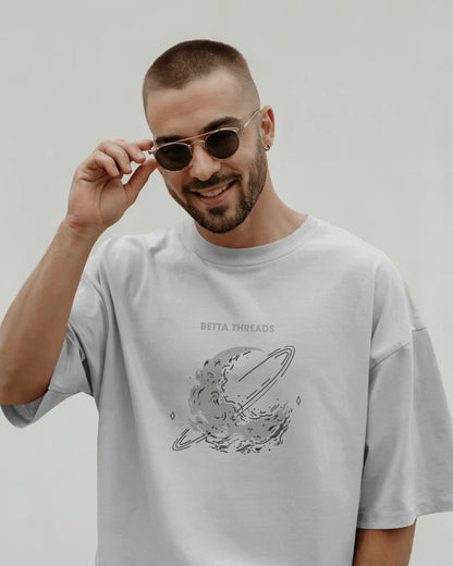 Betta Moon Oversized T-Shirt – Space Graphic Streetwear Tee for Men | Cosmic Design