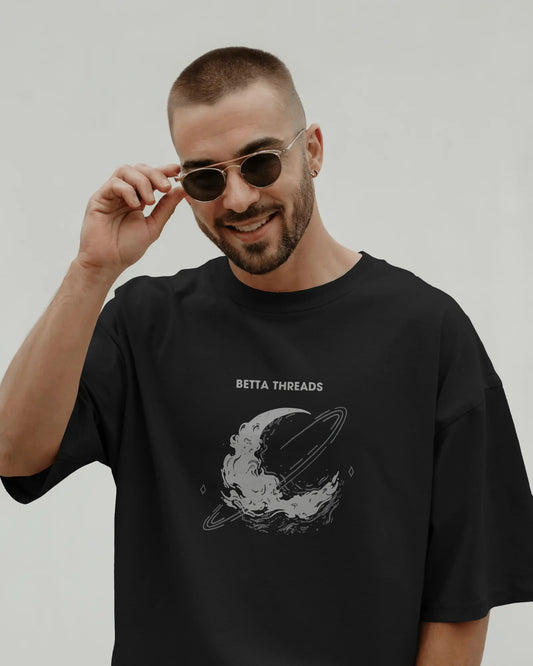Betta Moon Oversized T-Shirt – Space Graphic Streetwear Tee for Men | Cosmic Design