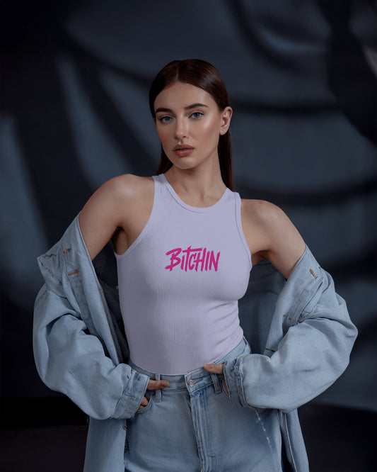Women’s Crop Tank Top – Retro “Bitchin” Graphic Print