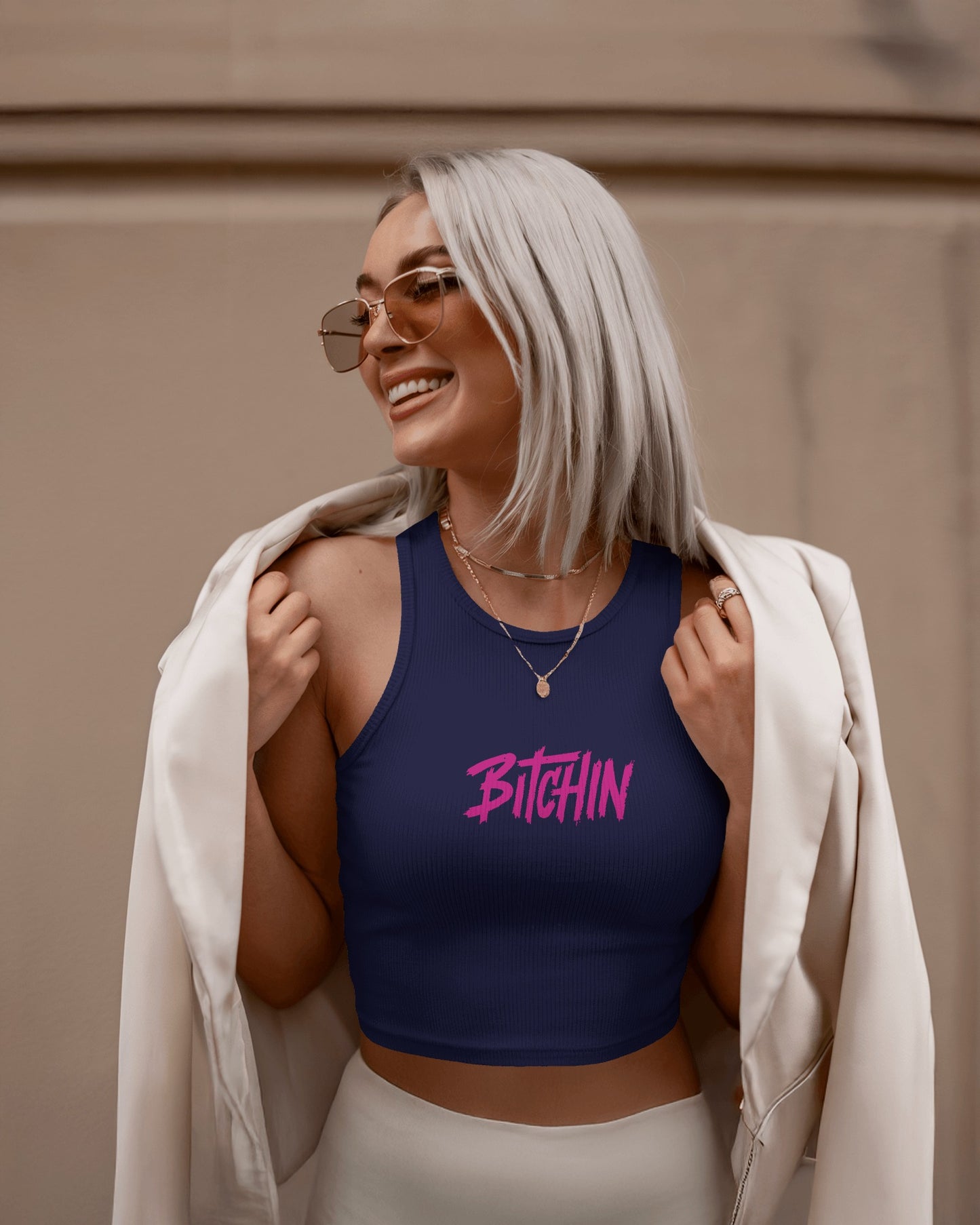 Women’s Crop Tank Top – Retro “Bitchin” Graphic Print
