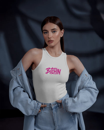 Women’s Crop Tank Top – Retro “Bitchin” Graphic Print
