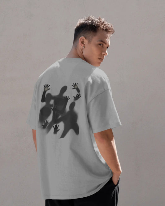 Oversized T-Shirt with Shadow Hand Back Print – Abstract Streetwear Unisex Tee