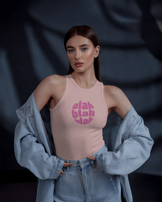 Blah Women’s Crop Tank Top – Retro “Blah Blah Blah” Graphic Print
