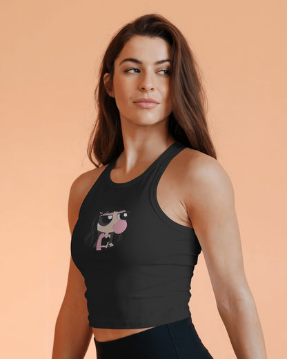 Sleeveless Crop Tank Top – Cartoon Bubble Gum Girl Graphic Tee