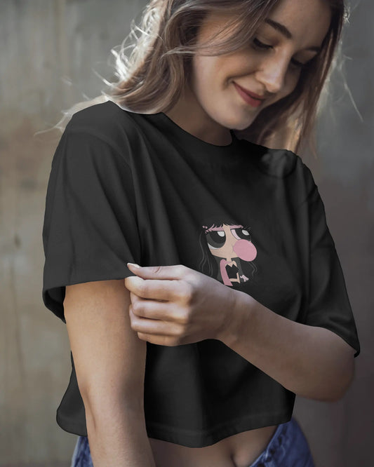 Baby Crop Top – Cartoon Bubble Gum Girl Graphic Tee