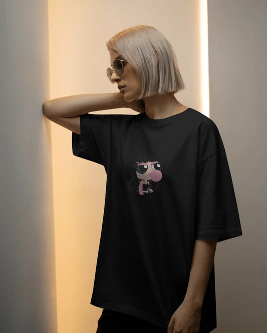 Baby Oversized T-Shirt – Cartoon Bubble Gum Girl Graphic Tee