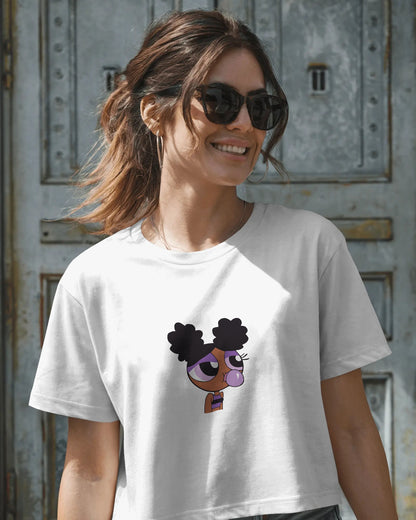 Crazy Power Puff Crop Top – Women’s Cute Oversized Streetwear Tee