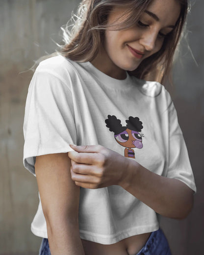 Crazy Power Puff Crop Top – Women’s Cute Oversized Streetwear Tee
