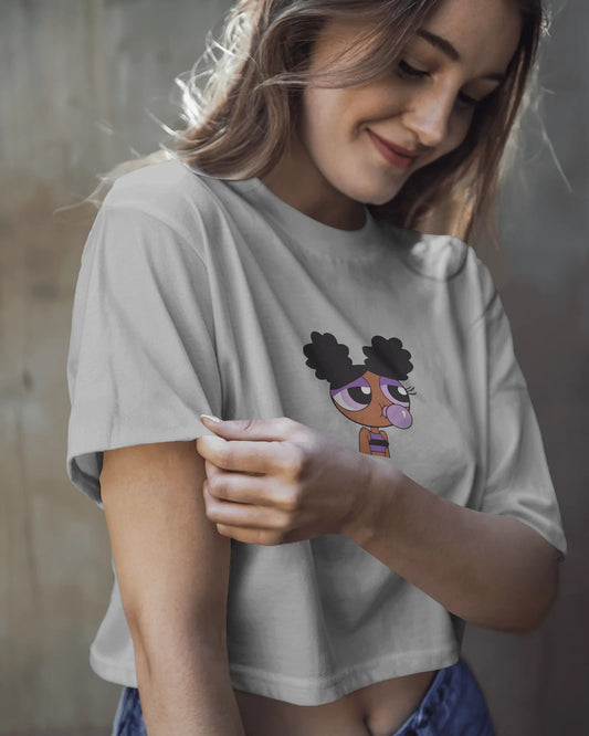 Crazy Power Puff Crop Top – Women’s Cute Oversized Streetwear Tee