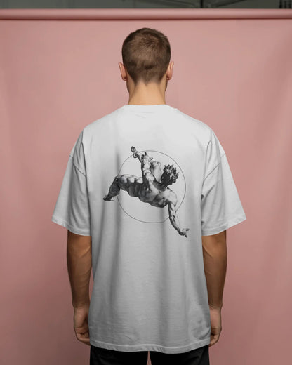 Falling Man Oversized T-Shirt – Vintage Statue Back Print | Aesthetic Unisex Streetwear