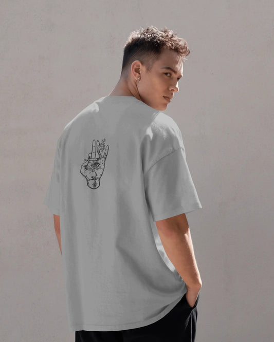 Men's Oversized T-Shirt with Hand-Eye Graphic | Trendy Streetwear Back Print Tee