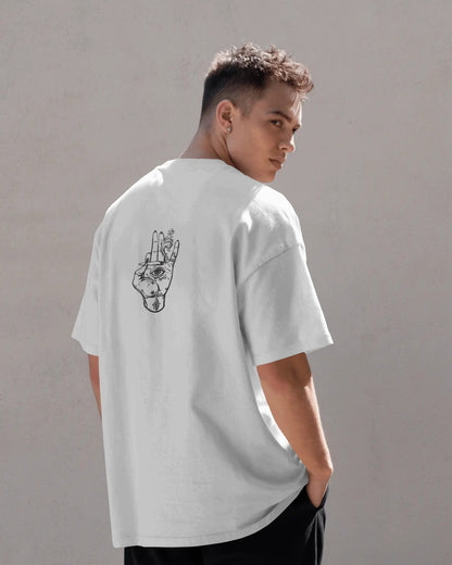 Men's Oversized T-Shirt with Hand-Eye Graphic | Trendy Streetwear Back Print Tee
