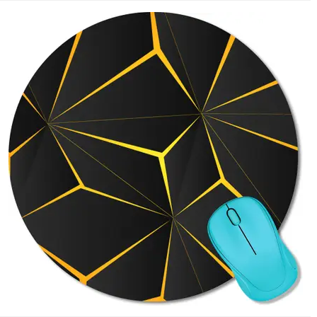 Round black mouse pad with yellow geometric lines Mouse Pad
