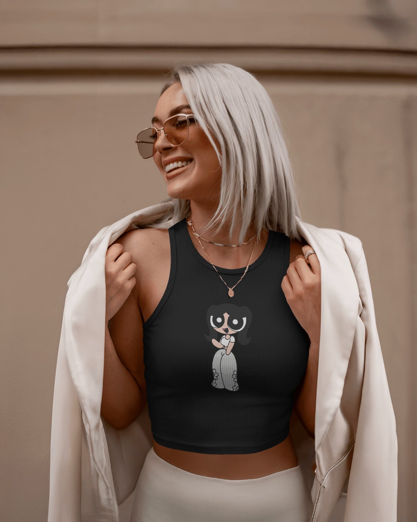 Cartoon Print Tank Top – Women’s Fitted Crop | Stylish Streetwear