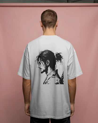 Vagabond Samurai Oversized White T-Shirt – Anime Back Print Unisex Streetwear Tee