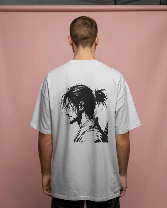 Vagabond Samurai Oversized White T-Shirt – Anime Back Print Unisex Streetwear Tee